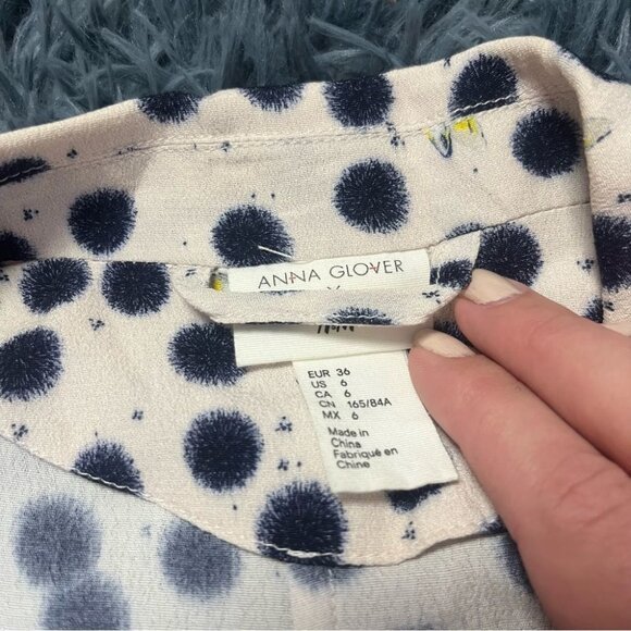 H&M x Anna Glover Crepe Blazer Jacket Cream Blue Butterfly Dotted Pattern Size 6 - Picture 4 of 7